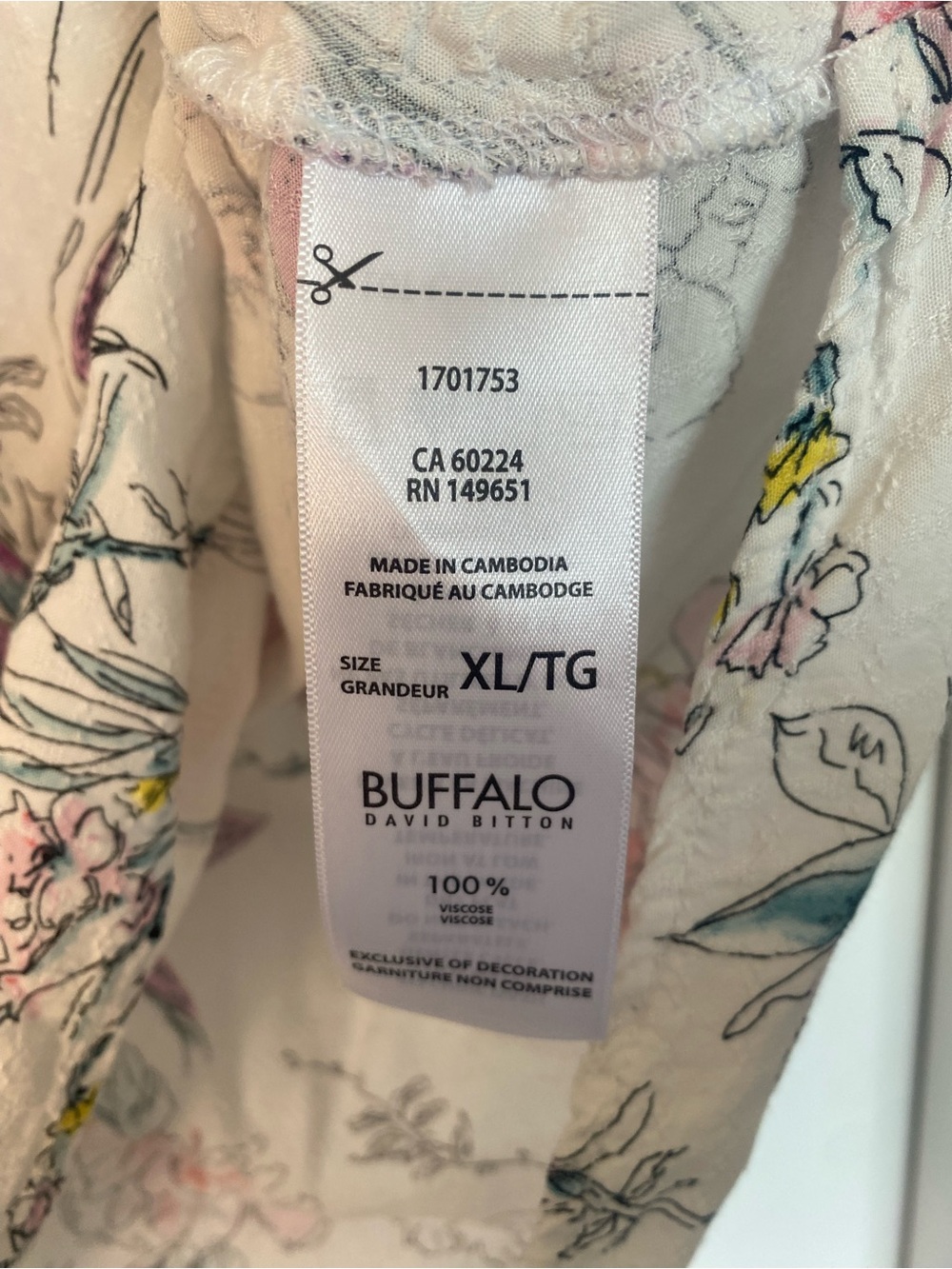 Buffalo David Bitton Floral Boho Blouse XL White Pink Blue Viscose Hi Low Top - Picture 6 of 9